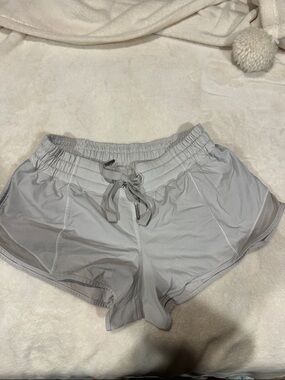EUC/GUC Lululemon shorts, gray, size 4, lined, front tie, back zip pocket